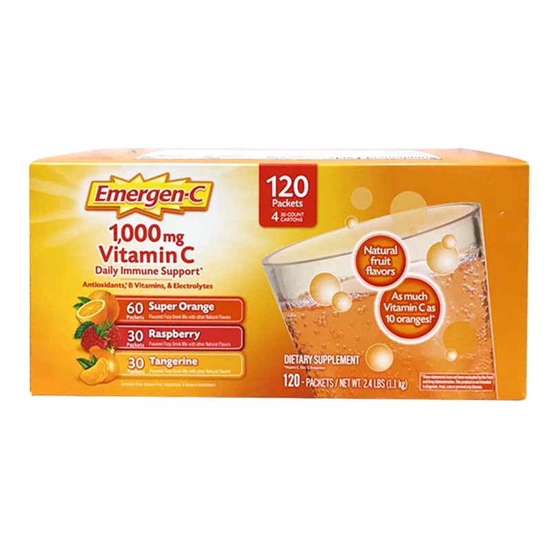 现货 美国Emergen-C维生素C泡腾粉冲剂VC粉+矿物质泡腾片120包 - 图3