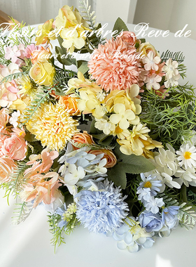 高档拉丝球菊仿真花假花花束