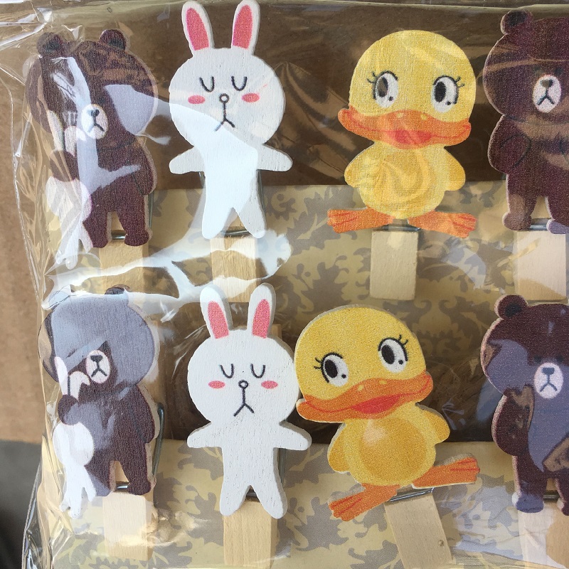 Student gift cartoon animal toddler teaching decorative photo frame with mini duck gift small wooden clip with twine