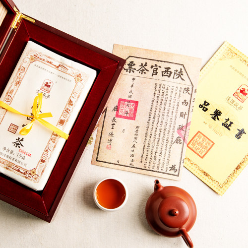 【陕西官茶】泾渭茯茶 黑茶 陕西泾阳金花易泡茯砖茶礼盒装1千克 - 图2