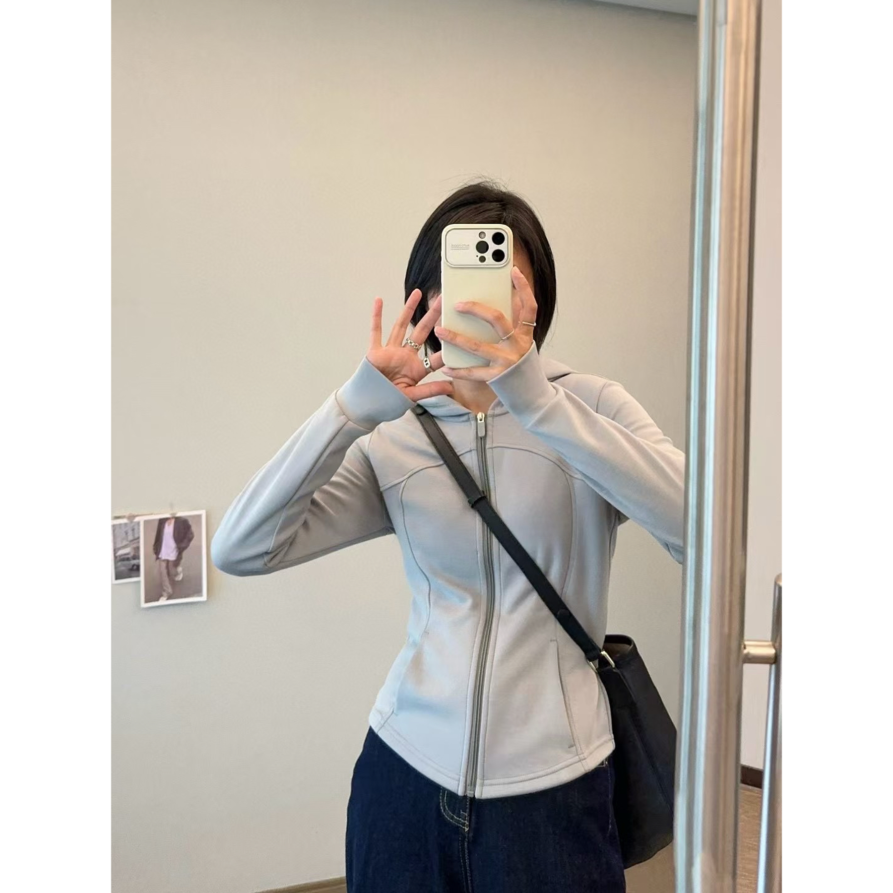 云感空气层拉链连帽卫衣女短款修身显瘦小蛮腰瑜伽上衣运动外套潮 - 图0