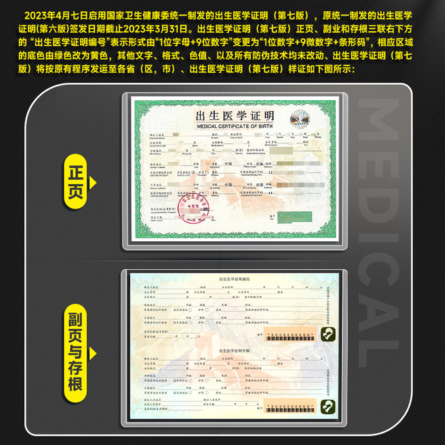 Family-specific medical birth certificate protective cover transparent