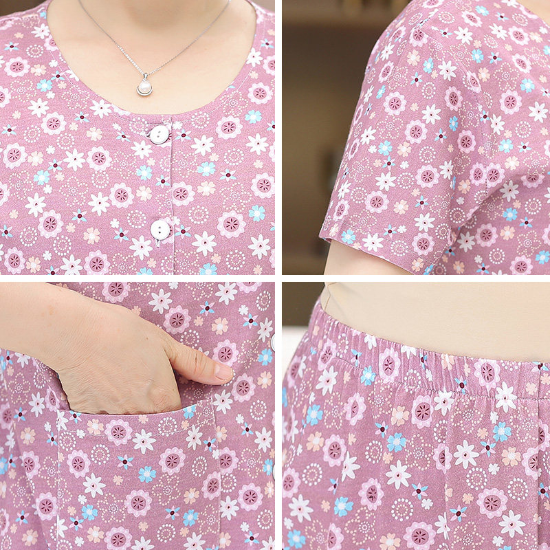 北极绒女士妈妈中老年开衫纯棉睡衣 北极绒伊紫睡衣/家居服套装