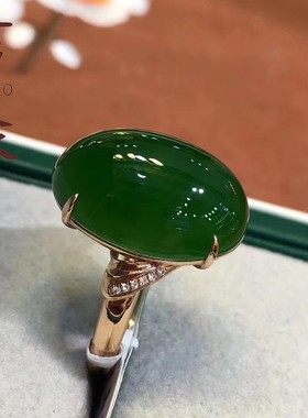 碧玉蛋面戒指女款18k和田玉玉石