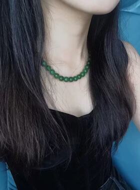 和田碧玉老料阳绿绿项链 名媛气质10mm碧玉珠链