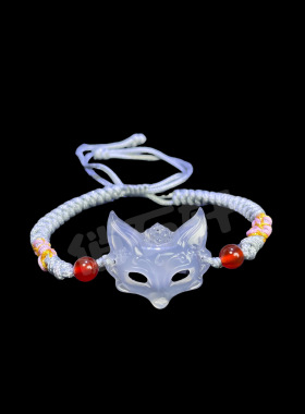 天然高冰玛瑙玉髓狐狸面具面罩玉石九尾狐玉坠手牌手链手工雕刻