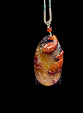 天然原矿巴西玛瑙纯手工俏色巧雕年年有余吊坠挂件男女款送礼饰品