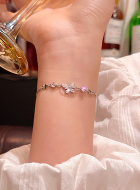 韩系精致锆石蝴蝶手链女生轻奢小众闺蜜学生手环抽拉式可调节手饰