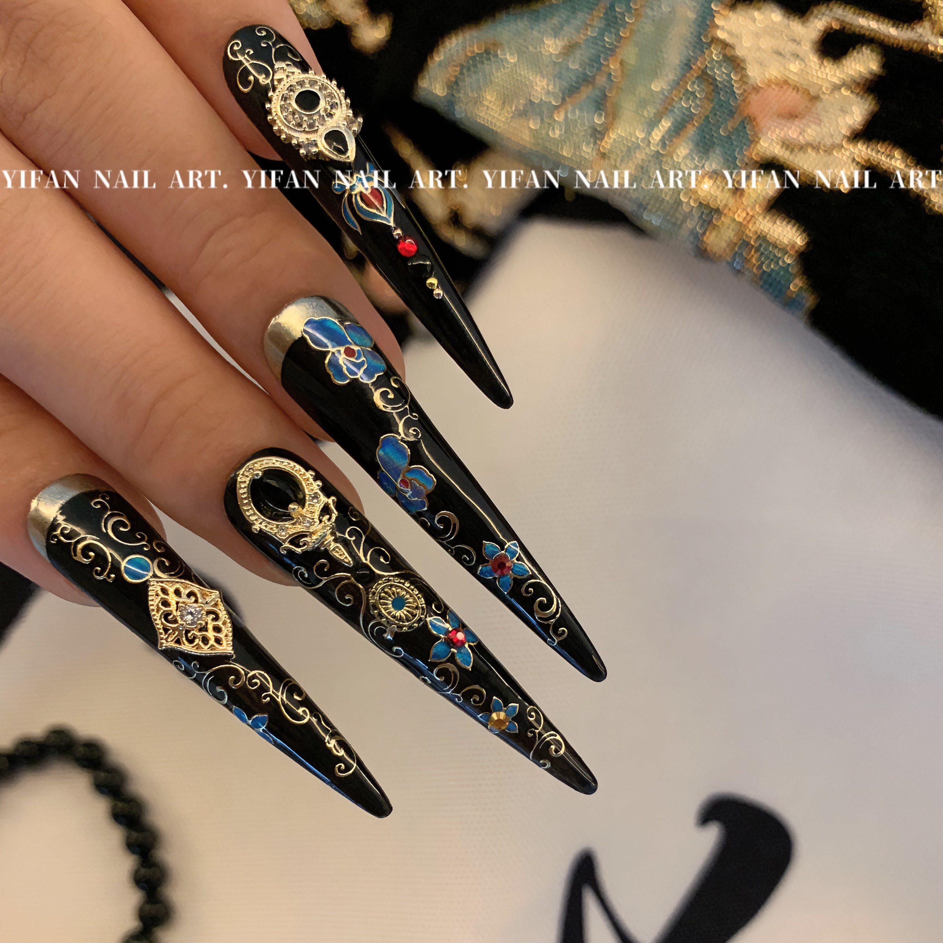 YIFANNAIL【黑化熹妃】暗黑宫廷护甲 复古美甲锆石饰品 J179N75,淘宝优惠券,粉丝福利购,淘宝优惠卷