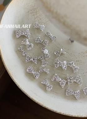 迷你满钻金属蝴蝶结美甲饰品