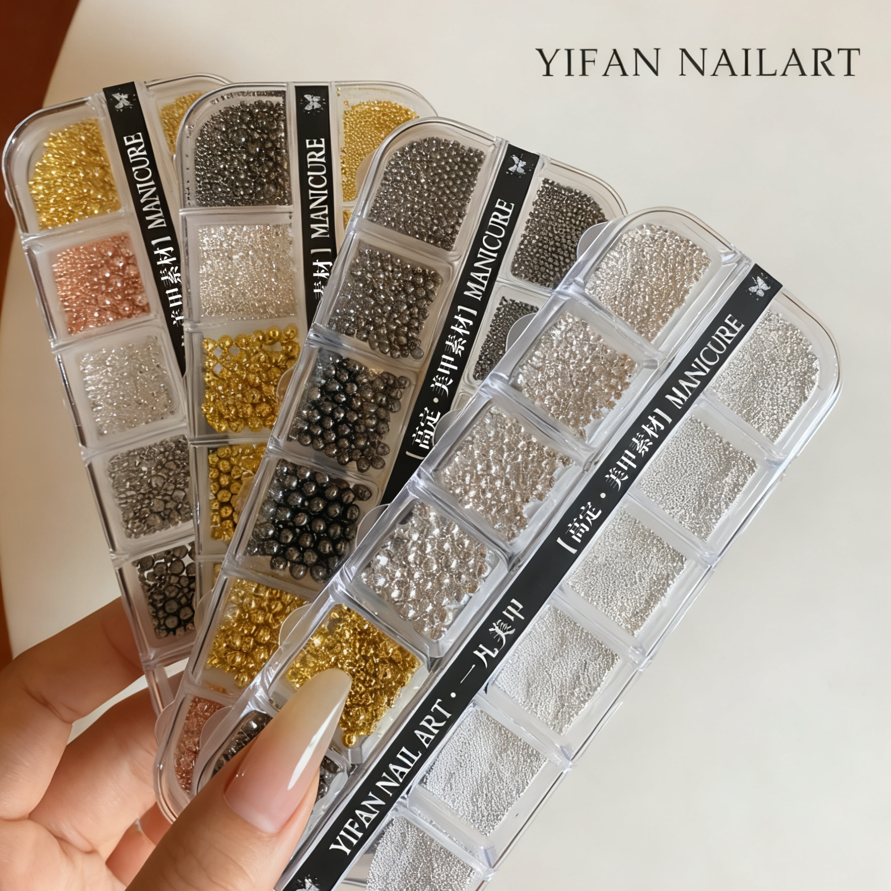 YIFANNAIL【超全尺寸】大小混合 12格盒装迷你百搭美甲钢珠S98 - 图2