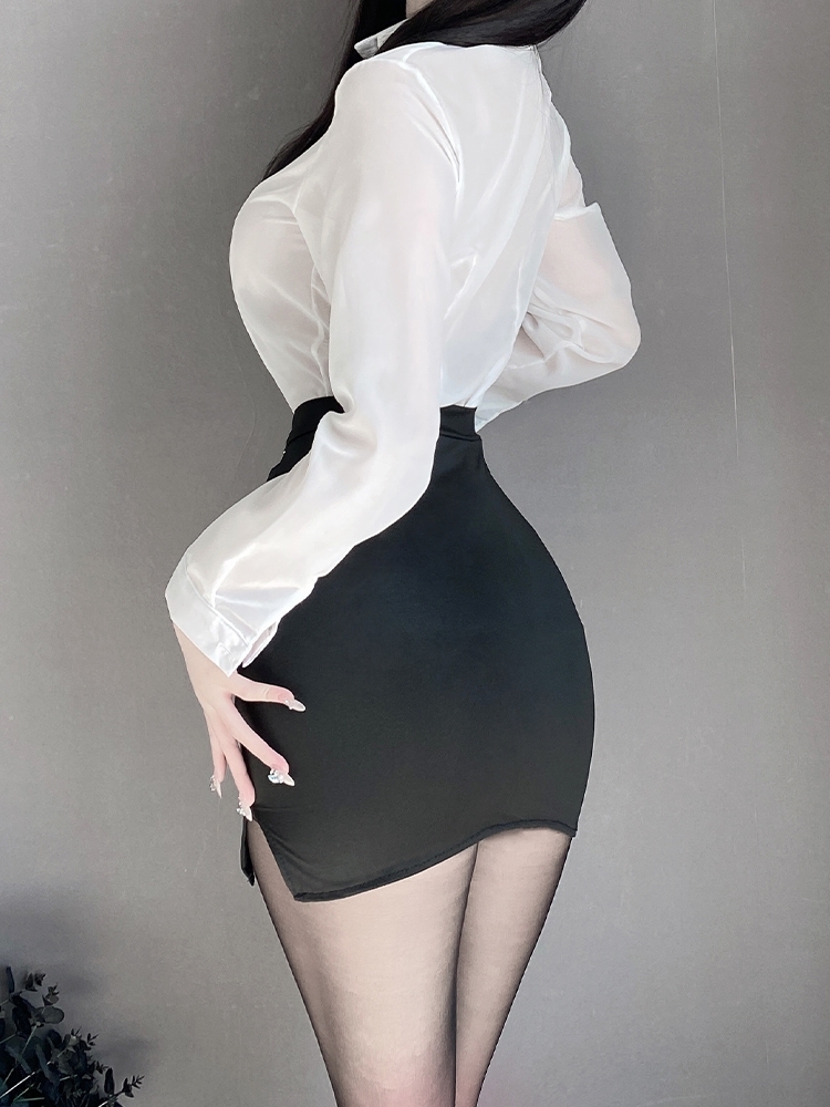 御姐风秘书装性感纯欲夏天上衣衬衣套装jk制服修身ol职业白衬衫女 - 图3