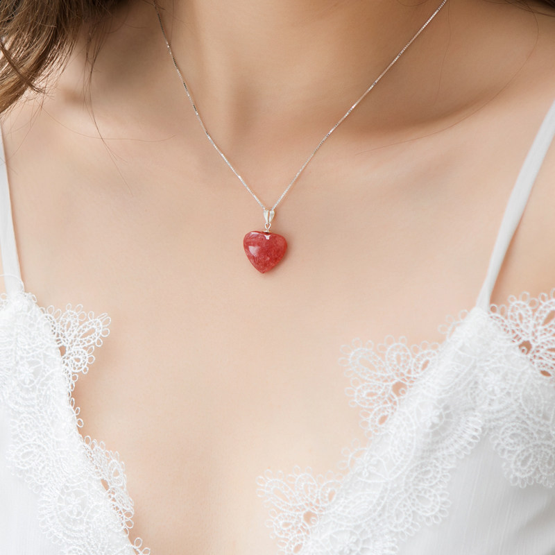 缘派天然冰种红纹石裸石纯银锁骨链 缘派项坠/吊坠