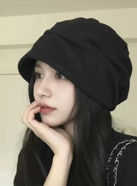 黑色褶皱洋气帽女款2026新款冷帽