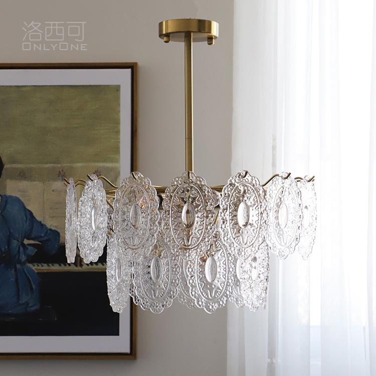 洛西可美式复古吊灯法式宫廷风格意大利玻璃轻奢卧室客厅餐厅灯具 - 图0