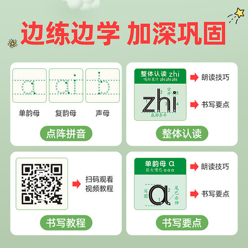 拼音字母练字帖儿童点阵拼音描红本控笔训练专项练习纸幼小衔接宝宝大中小班练习册全套一年级幼升小写字训练每日一练教材临摹字帖 - 图1