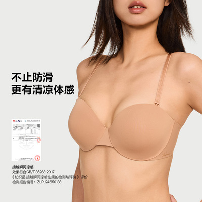 维密防滑凉感导湿速干无肩带抹胸美背聚拢蹦迪文胸无痕粉底液内衣