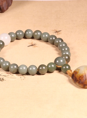 惹石新疆和田玉籽料青白玉手串