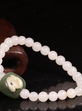 惹石玉雕新疆和田玉兔兔手串