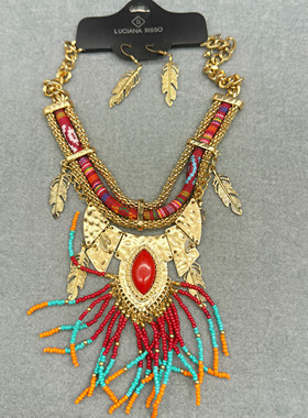 3.25欧美外贸尾货孤品瑕疵原单出口复古镶钻流苏夸张达标绝版项链