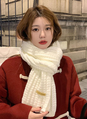 百搭韩版针织毛线红色围巾女2026新款冬季高级感新年礼物情侣围脖