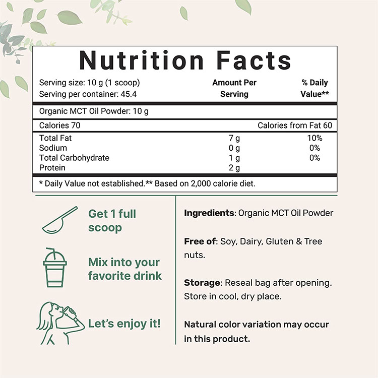 美国直邮 MICROINGREDIENTS Organic MCT Oil Powder有机MCT油粉 - 图2