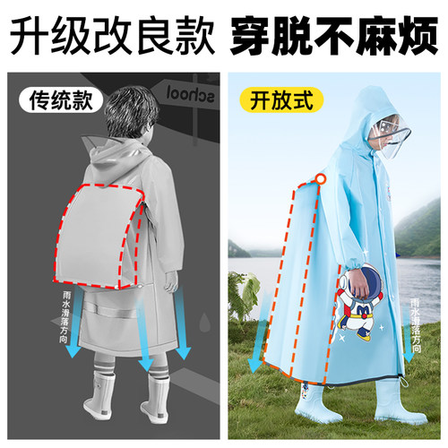 牧萌儿童雨衣男童女孩全身幼儿园小学生上学带开放式书包位雨披 - 图3