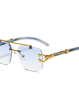 Sunglasses复古无边框太阳眼镜男士防紫外线高档时尚潮流墨镜女