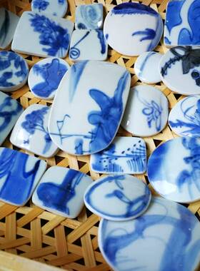 第15组明清青花古瓷片标本山水庭院风景 已打磨好 满80元包邮顺丰