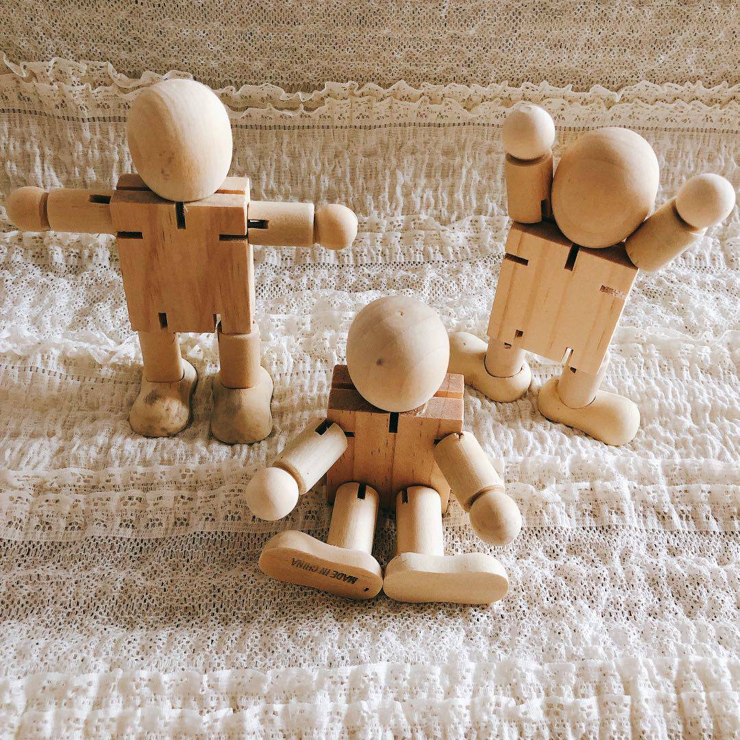 【小森林】ins幼儿园diy木质白胚关节木偶木头人涂鸦机器人美工区