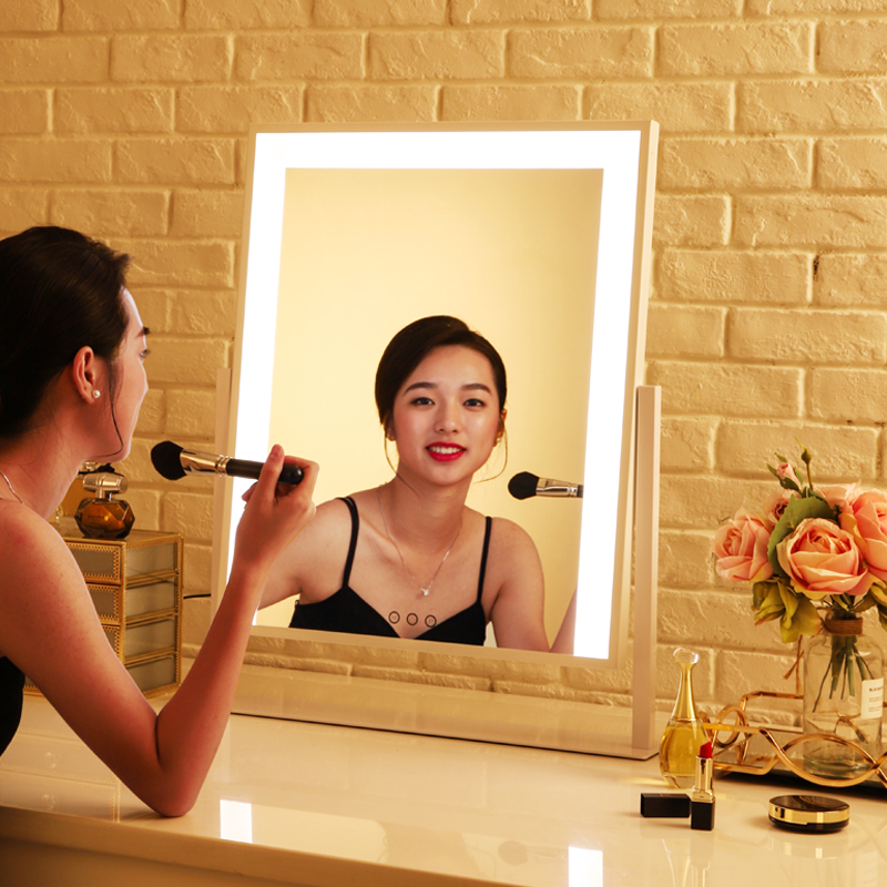 米卡化妆镜带灯led镜子充电大号台式方形单面高清公主美容梳妆镜 - 图1
