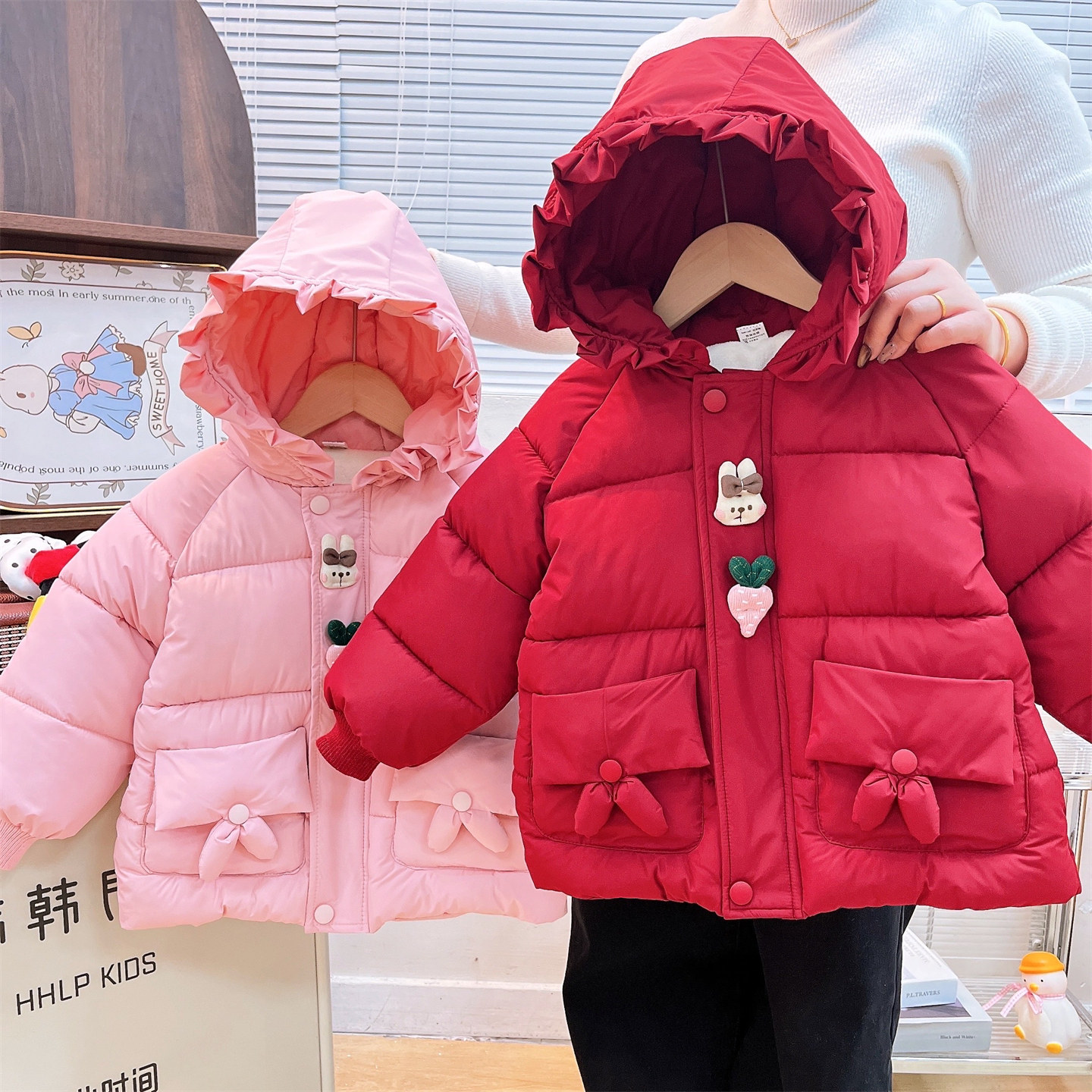 女童加绒加厚棉服2026冬季新款儿童卡通兔子花边连帽保暖棉衣外套,淘宝优惠券,粉丝福利购,淘宝优惠卷