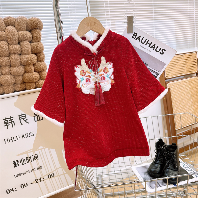 韩韩良品女童中国风拜年服旗袍裙冬季2023新款洋气宝宝加绒裙子,淘宝优惠券,粉丝福利购,淘宝优惠卷