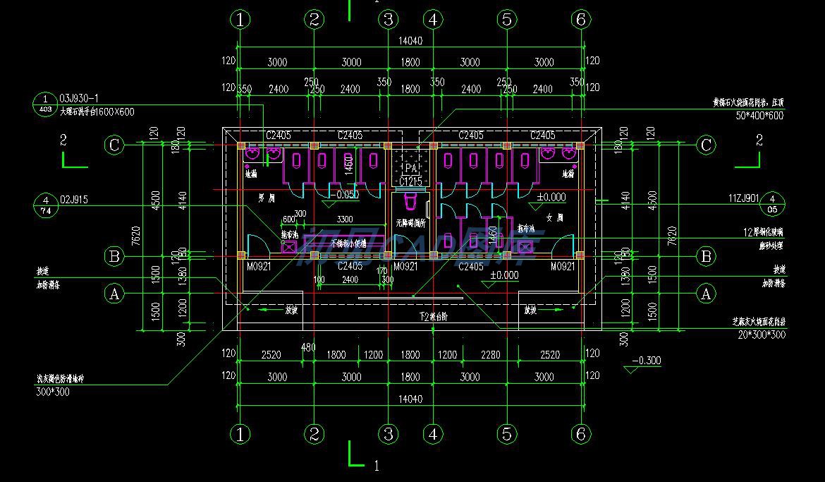 1.厕所建筑图，不锈钢小便槽 - 图1