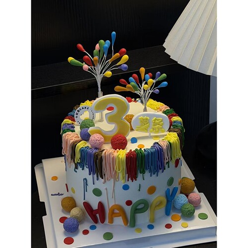 ins创意宝宝周岁彩色多巴胺礼花happy字母生日蛋糕装饰烘焙插件 - 图1