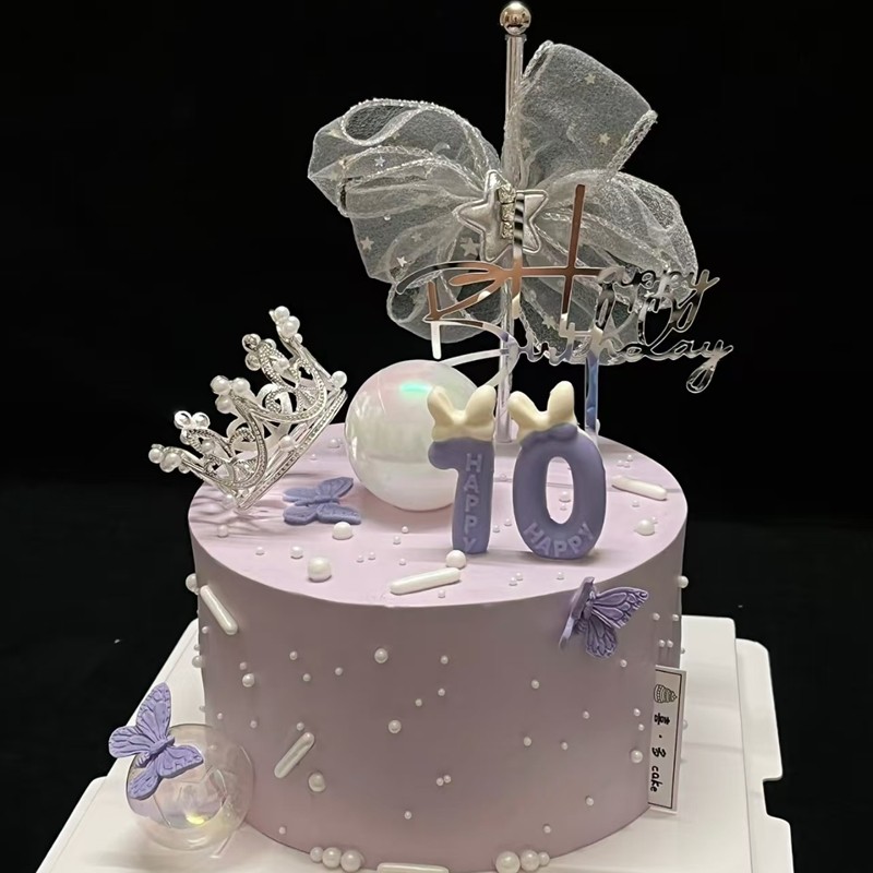 银色仙女棒蛋糕装饰渐变紫色蝴蝶结女神皇冠插件梦幻幻彩紫色插牌,淘宝优惠券,粉丝福利购,淘宝优惠卷