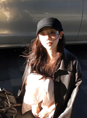 日本出口高级感黑色鸭舌马术帽女