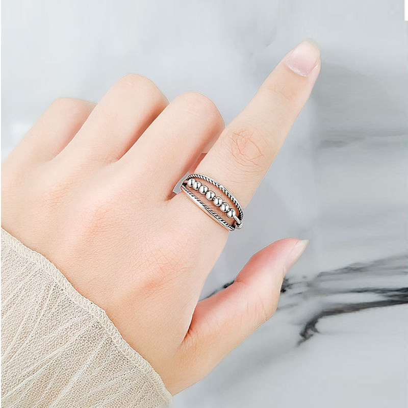 开口可调节戒指轻奢高级感时尚简约波点串珠活口戒指泰银配饰百搭,淘宝优惠券,粉丝福利购,淘宝优惠卷