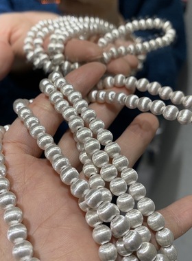 990足银纯银球拉丝项链银球长款项链115CM 6MM