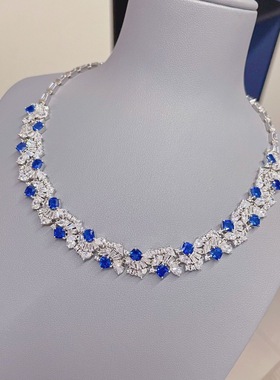 925纯银培育蓝宝小众项链