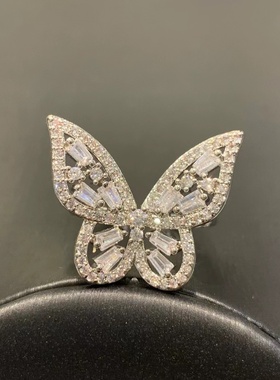 蝴蝶锆石戒指开口圈可调节 铜合金 流行时尚