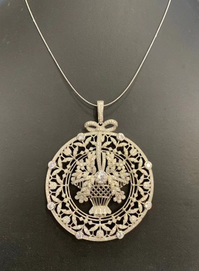 复古重工大花盘吊坠925纯银镶锆石高档配衬衫毛衣都可NFNU