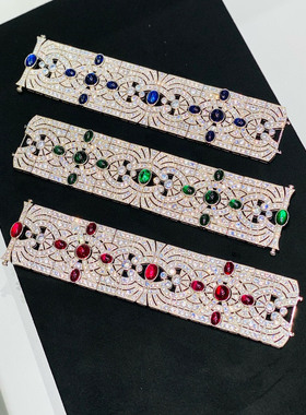 925纯银精镶锆石多色手镯