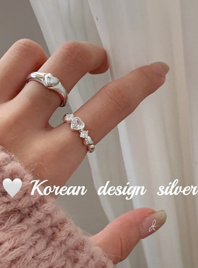 2025韩国气质设计银饰品 S925纯银爱心锆石戒指小众叠戴高级感女