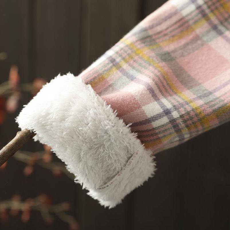 新款文艺加绒衬衫加厚条纹打底衫 慕苑衬衫