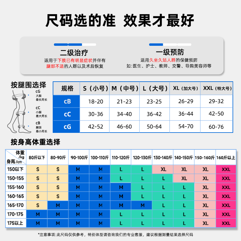 振德静脉曲张袜医用治疗型二级弹力小腿压力袜孕妇男女夏季薄款