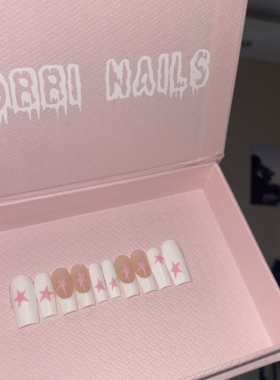 BOBBINAILS欧美粉色星星法式手绘可拆卸穿戴甲成品y2k可爱