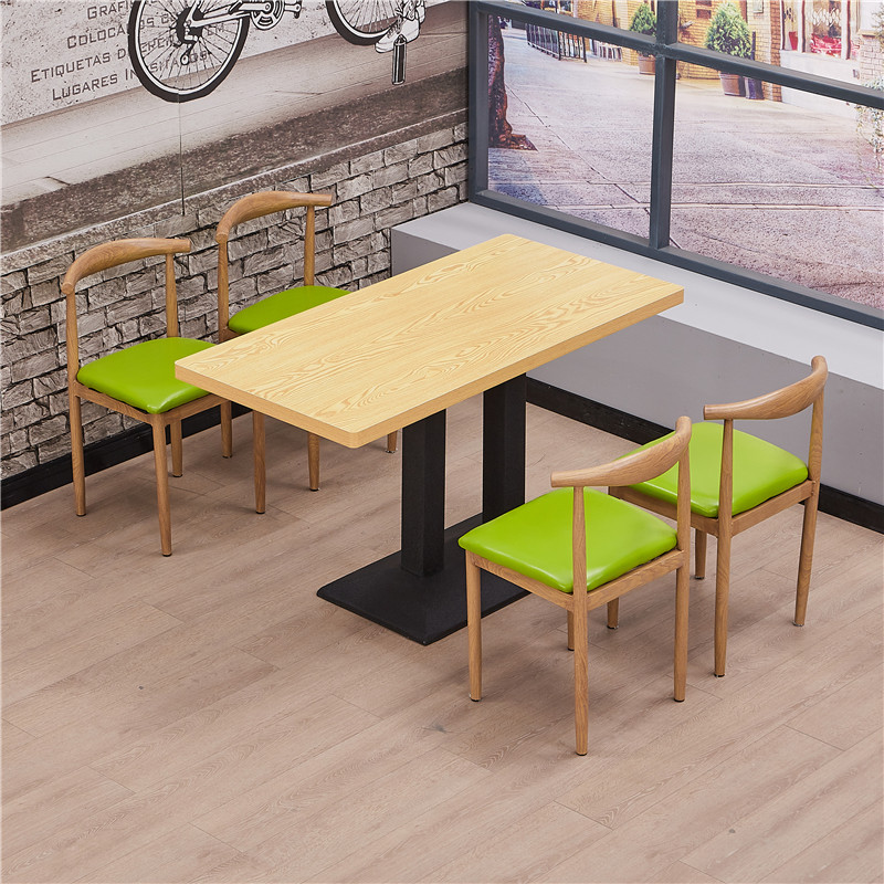 餐厅牛肉面馆桌椅小吃店仿实木铁艺牛角椅靠墙长桌子小面馆长方形
