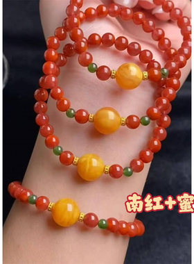 天然老蜜蜡绿松石手串