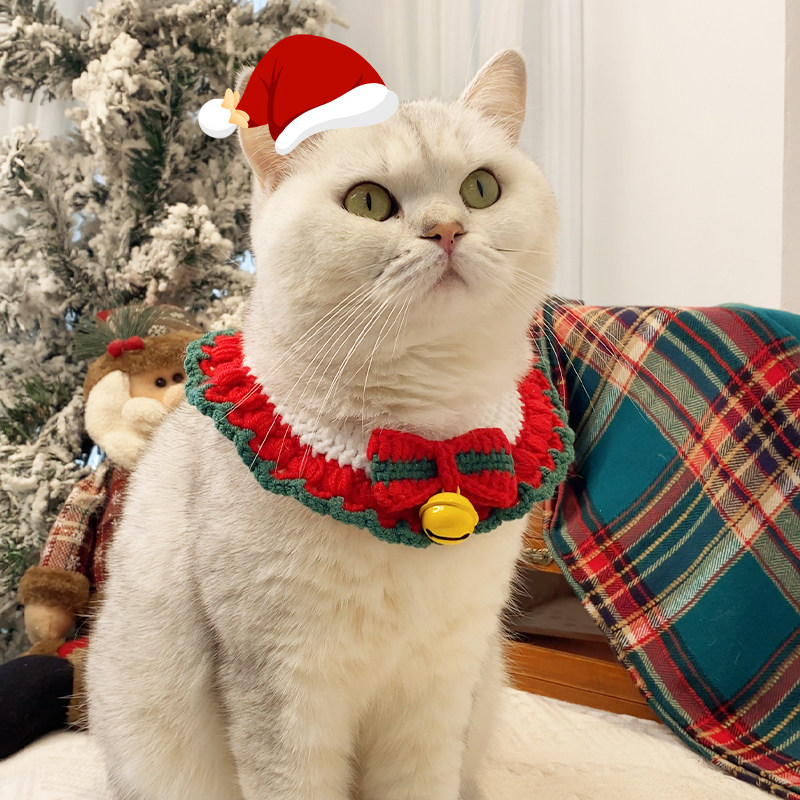 猫咪圣诞节围脖铃铛项圈小猫衣服口水巾狗狗项链围兜宠物脖圈围巾